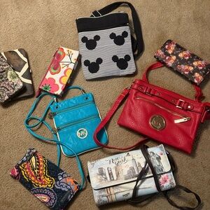 Assorted Crossbody purses and Clutch wallets